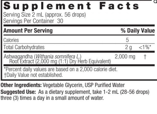 Ashwagandha Liquid Extract 60ml Alcohol Free - Terveys Health Store