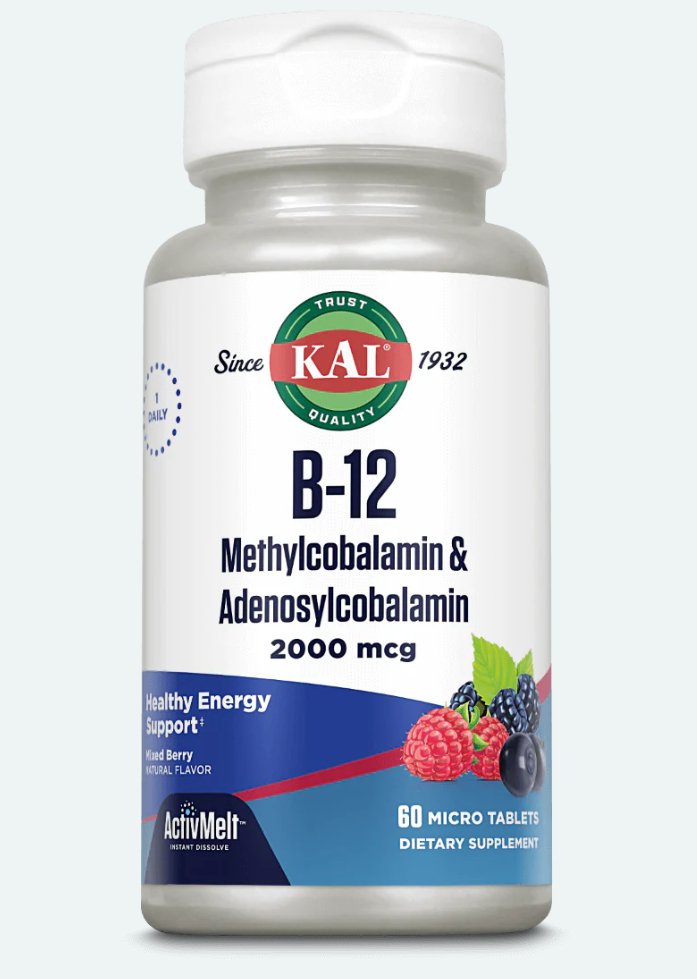 B-12 Methylcobalamin & Adenosylcobalamin 2000 mcg ActivMelt® Instant Dissolve Tablets - Terveys Health Store