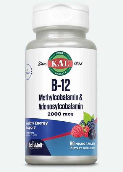 B-12 Methylcobalamin & Adenosylcobalamin 2000 mcg ActivMelt® Instant Dissolve Tablets - Terveys Health Store